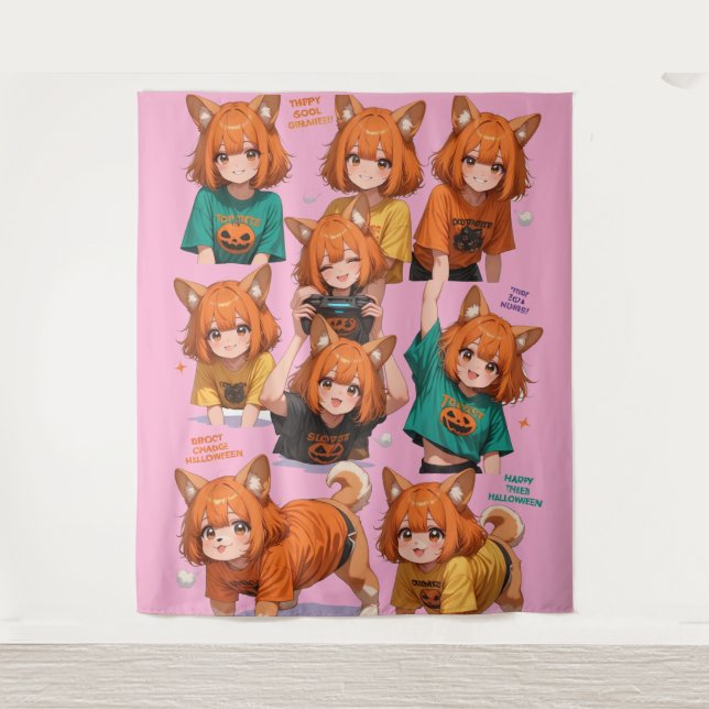 Cute Anime Fox Girls Tapestry (Front)