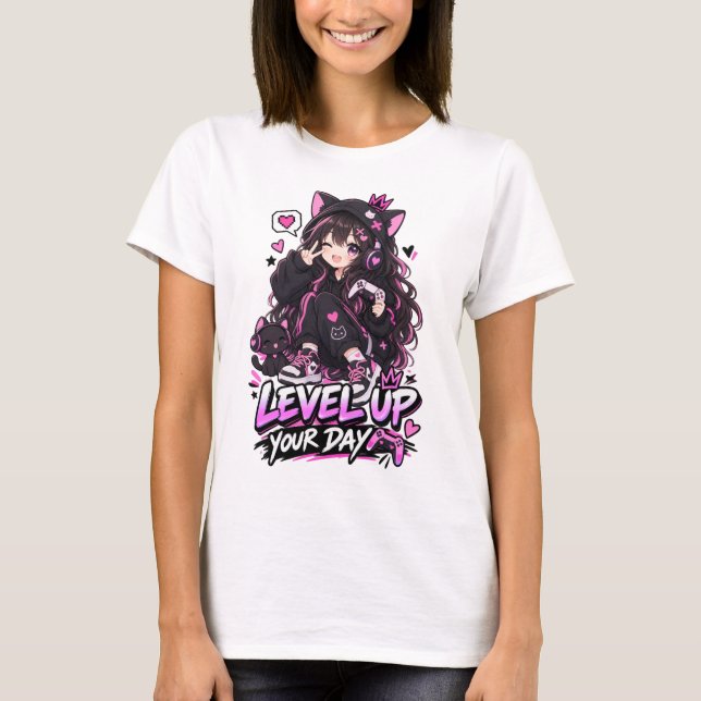 Cute Anime Gamer T-Shirt (Front)