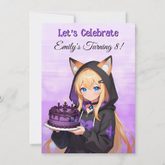Cute Anime Girl and Dragon Girl's Birthday Party Invitation