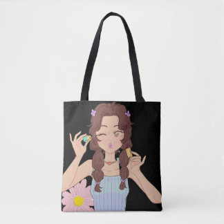 Cute Anime Girl Applying Mascara | Self-Care Tote Bag