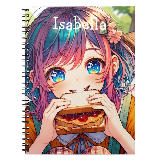 Cute Anime Girl eating a Peanut Butter and Jelly Notebook (Front)