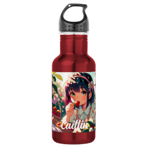 Cute Anime Girl Eating Strawberries Summer Day 532 Ml Water Bottle