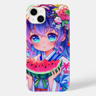 Cute Anime Girl Eating Watermelon on a Summer Day Case-Mate iPhone 14 Plus Case