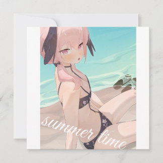 Cute anime girl enjoying summer time on the beach 