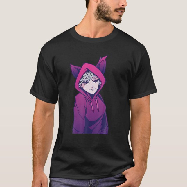 Cute Anime Girl - Fox Ears - Otaku - Japan Culture T-Shirt (Front)