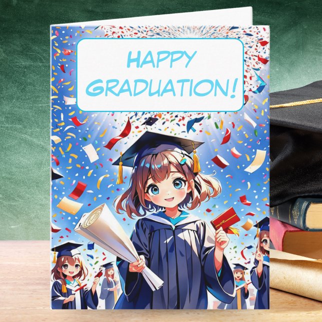 Cute Anime Girl Happy Graduation  Card (Spark joy in their achievement with this adorable anime celebration!)