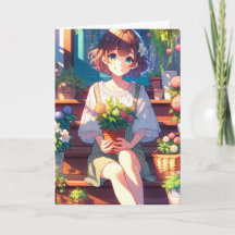 Cute Anime Girl holding a Plant Birthday