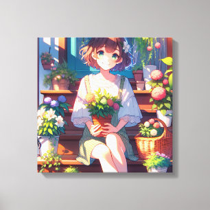 Cute Anime Girl holding a Plant Canvas Print