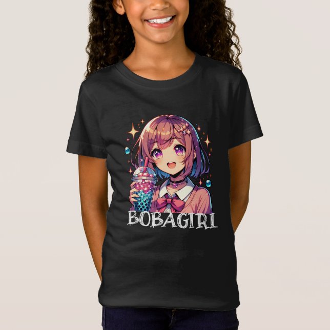 Cute Anime Girl Holding Bubble Tea T-Shirt (Front)
