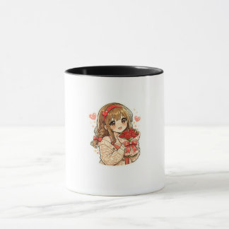 Cute Anime Girl Holding Red Roses Coffee Mug