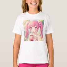 Cute Anime Girl in Pink Drinking Bubble Tea