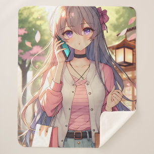 Cute Anime Girl in Shopping Bliss Sherpa Blanket