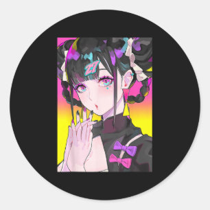 Cute Anime Girl Japanese Aesthetic Anime Tee Otaku Classic Round Sticker