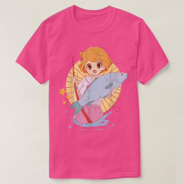 Cute Anime Girl Love Fishing For Girls Teen  T-Shirt (Design Front)