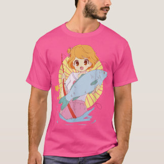Cute Anime Girl Love Fishing For Girls Teen  T-Shirt
