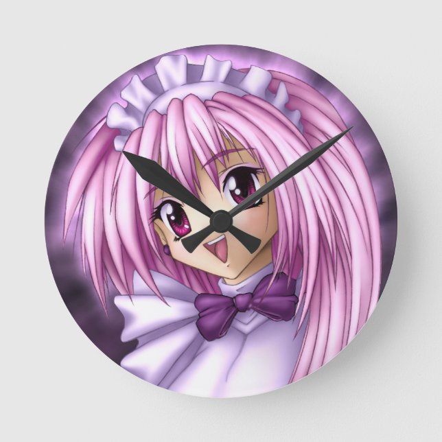 Cute Anime Girl Maid Round Clock (Front)