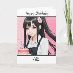 Cute Anime Girl Personalised Happy Birthday Card