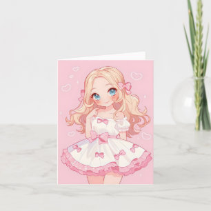 Cute Anime Girl Pink Love Holiday Card