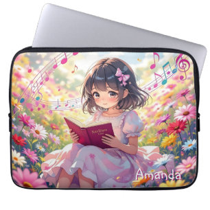 Cute Anime Girl Reading a Book Personalised Laptop Sleeve