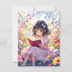 Cute Anime Girl Reading a Book Postcard