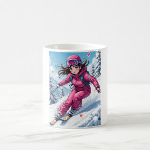 Cute Anime Girl Skiing Winter Sports Coffee Mug