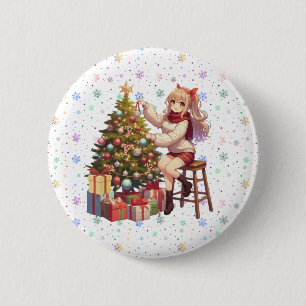 Cute Anime girl trimming the tree 6 Cm Round Badge