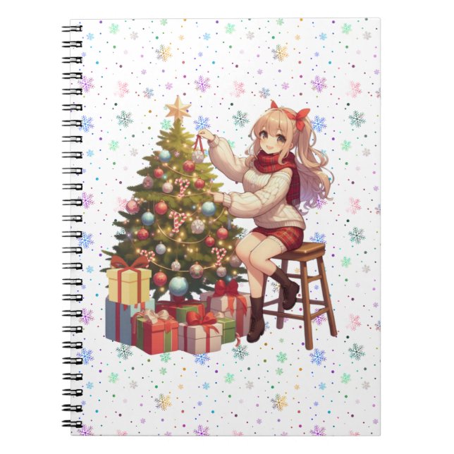 Cute Anime girl trimming the tree Notebook (Front)