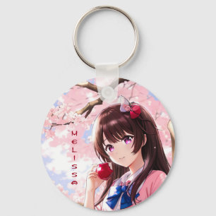 Cute Anime Girl Under A Cherry Blossom Tree Key Ring