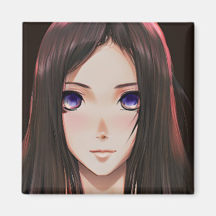 Cute Anime Girl with Brown Hair and Blue Eyes Magnet