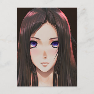 Cute Anime Girl with Brown Hair and Blue Eyes Postcard