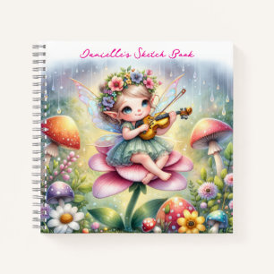 Cute Anime Girl with Violin on Mushroom  Notebook