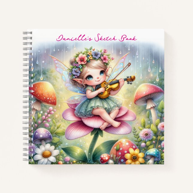 Cute Anime Girl with Violin on Mushroom  Notebook (Front)
