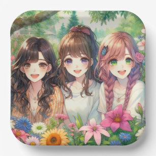 Cute Anime Girls Birthday Party Paper Plate