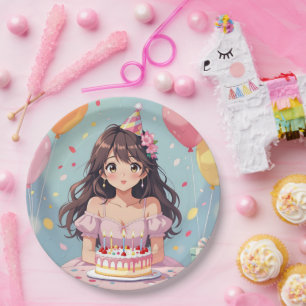 Cute Anime Girl's Birthday Party Paper Plate