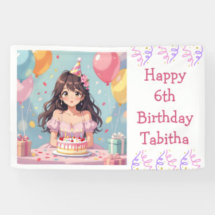 Cute Anime Girl's Birthday Party Personalised Banner