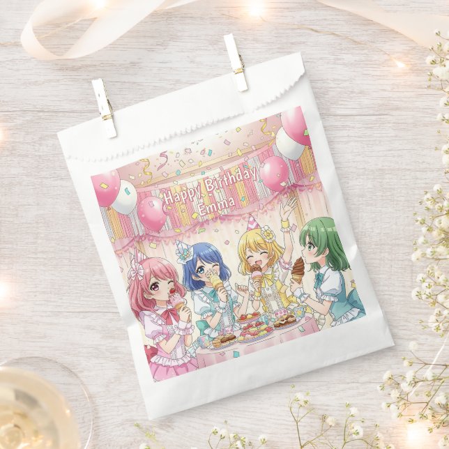 Cute Anime Girl's Ice Cream Birthday Party   Favour Bags (Clipped)