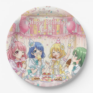 Cute Anime Girl's Ice Cream Birthday Party Paper Plate