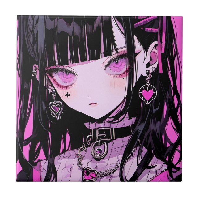 Cute Anime Goth Girl Tile (Front)