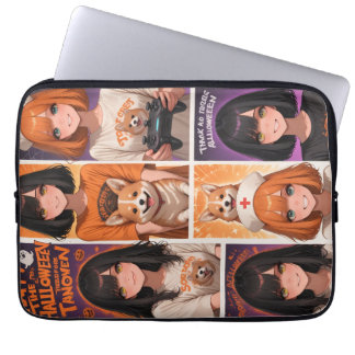 Cute Anime Halloween Collage Art | Spooky Girls &  Laptop Sleeve