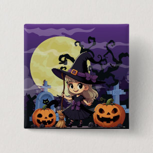 Cute Anime Halloween Witch 15 Cm Square Badge