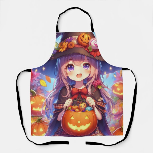 Cute Anime Halloween Witch Apron (Front)