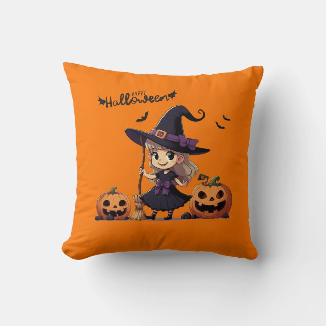 Cute, anime Halloween witch Cushion (Front)
