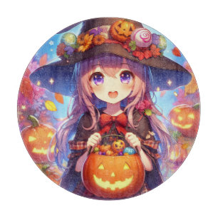 Cute Anime Halloween Witch Cutting Board