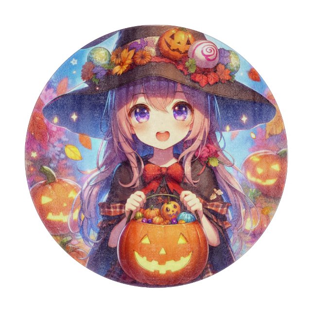 Cute Anime Halloween Witch Cutting Board (Front)