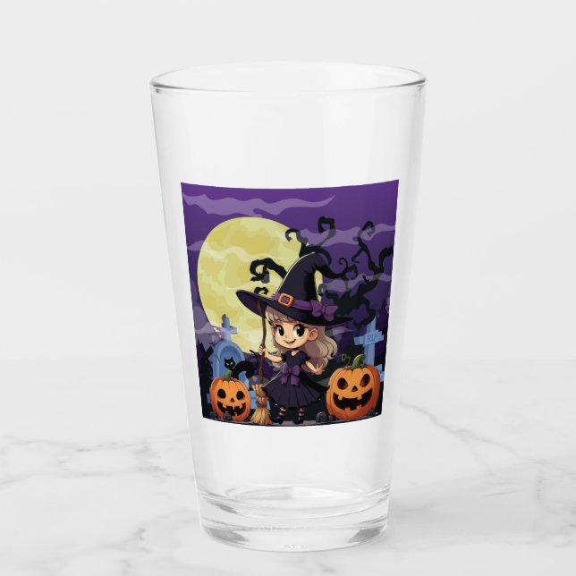 Cute Anime Halloween Witch Glass (Front)