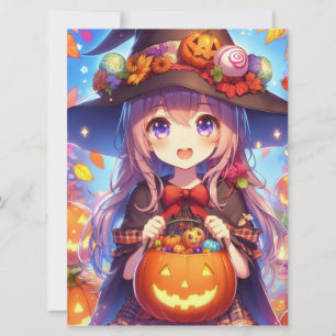 Cute Anime Halloween Witch Holiday Card