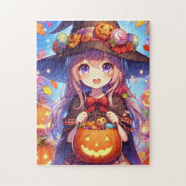 Cute Anime Halloween Witch Jigsaw Puzzle (Vertical)