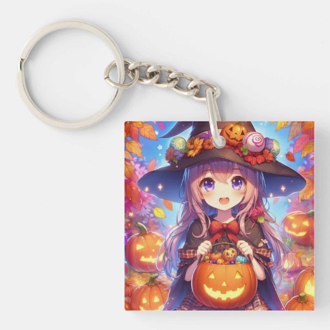 Cute Anime Halloween Witch Key Ring (Front)