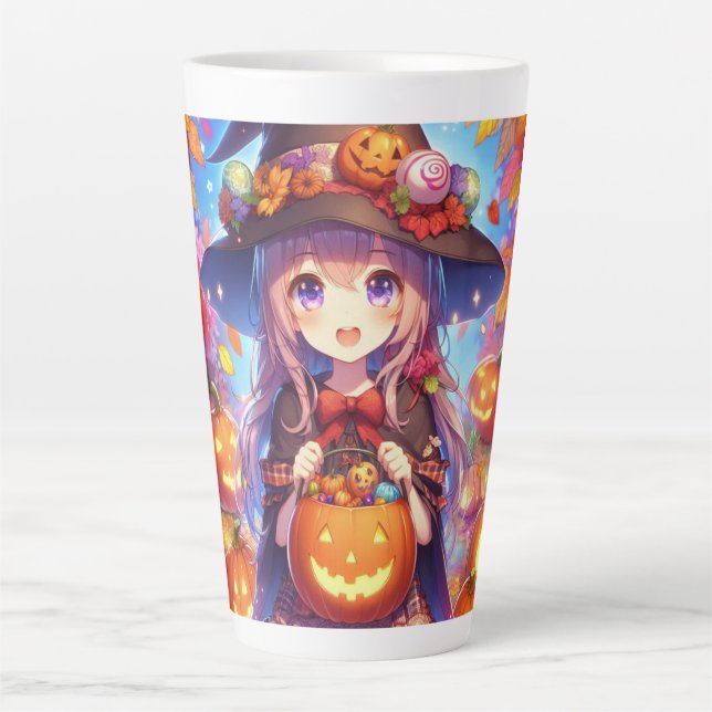 Cute Anime Halloween Witch Latte Mug (Front)