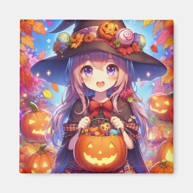 Cute Anime Halloween Witch Magnet (Front)